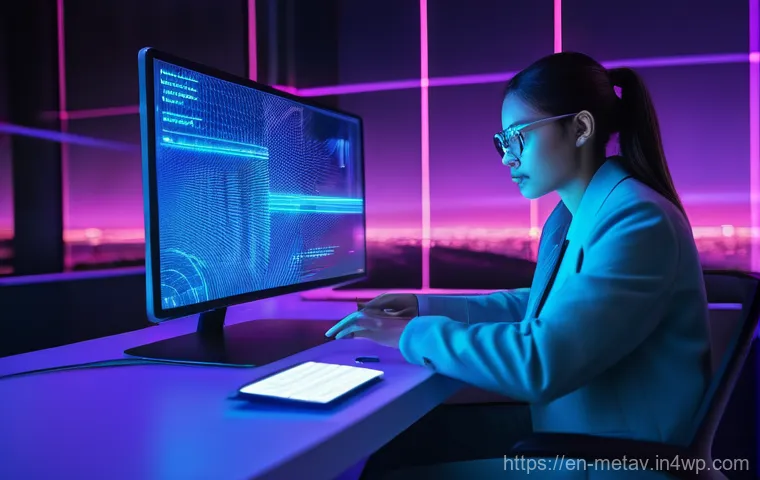 가상 공간에서의 부동산 거래 안전성 - **Prompt:** A focused individual, gender-neutral, wearing a smart tech jacket and trousers, sits int...