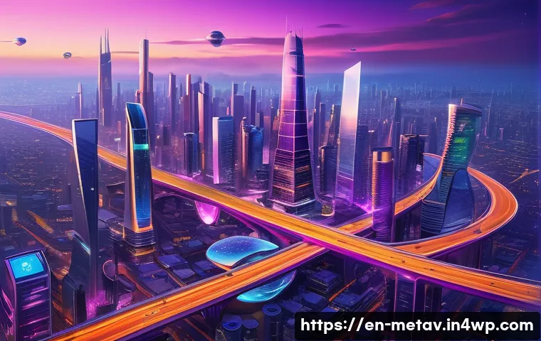 메타버스 부동산의 투자 가치 평가 - **Prompt 1: Bustling Metaverse Metropolis**
    "An aerial view of a vibrant, futuristic metaverse c...