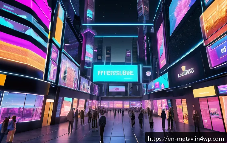 가상 부동산 투자에 필요한 기본 지식 - A futuristic virtual cityscape inside a metaverse platform, featuring diverse digital real estate pr...